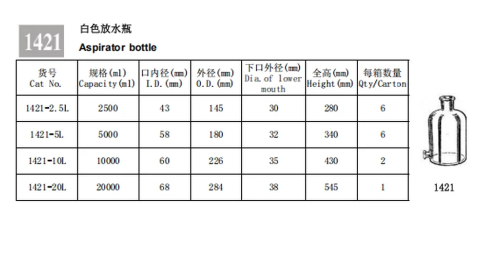 HuaouLabware 1421 aspirator bottle specifications