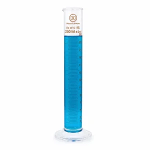 HuaouLabware 1601 round glass base measuring cylinder with blue liquid